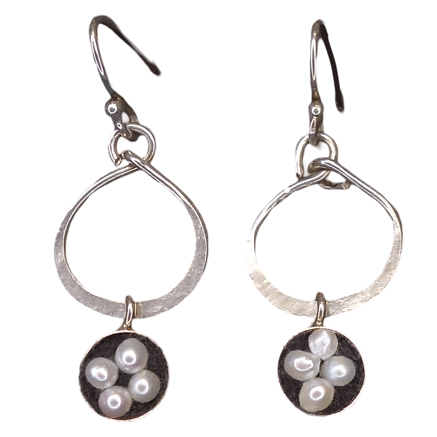 Sweet Vibe Honey Child: hand hammered silver hoops with mosaic dangle