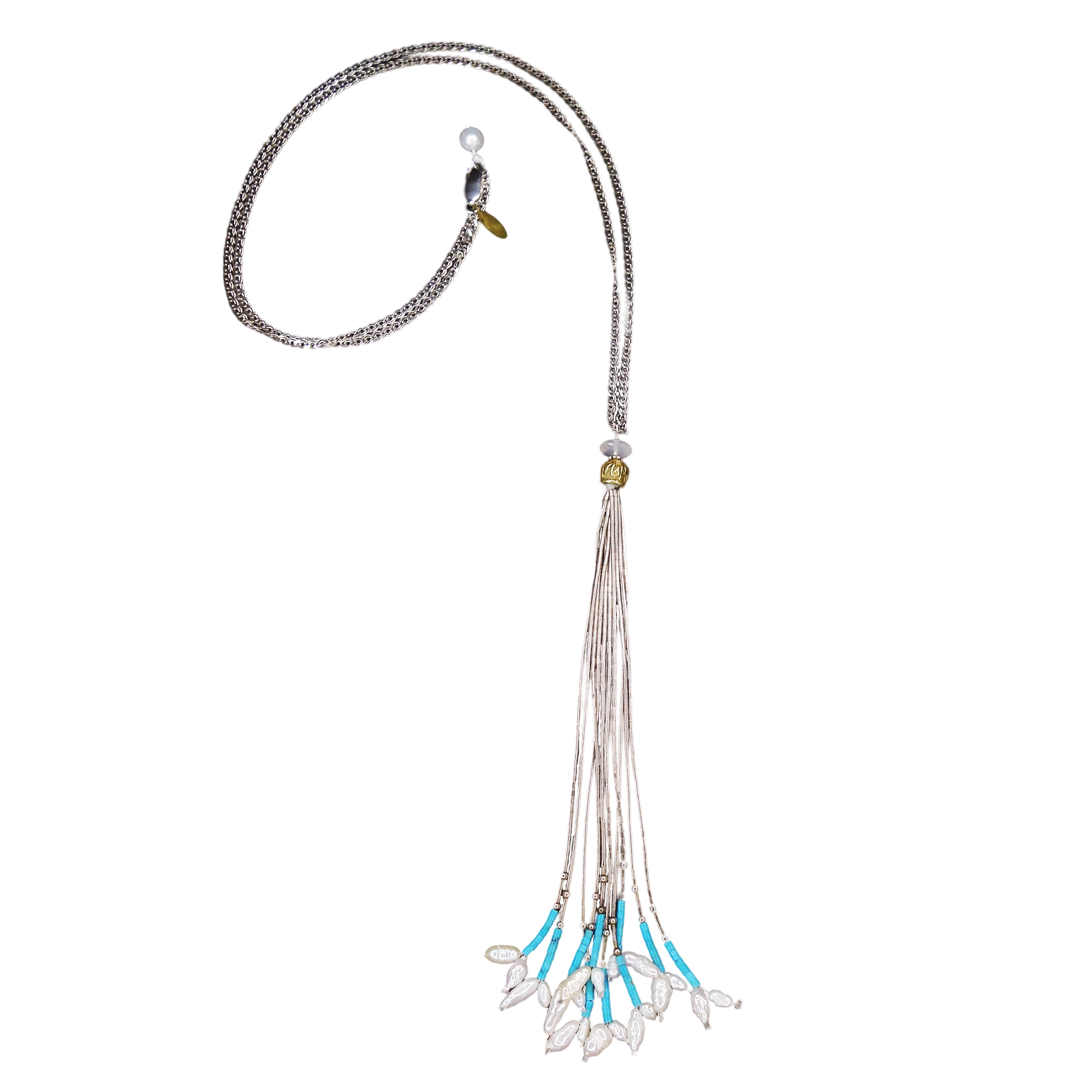 Liquid Silver: turquoise + pearl necklace