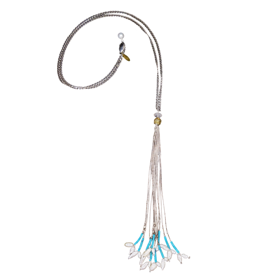 Liquid Silver: turquoise + pearl necklace