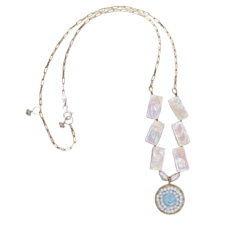 Lovely Day: aquamarine + pearl mosaic necklace