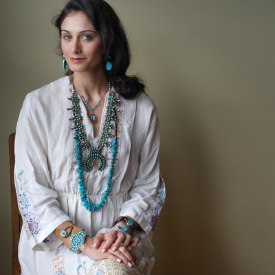 Cuff: leather, turquoise and rose gold