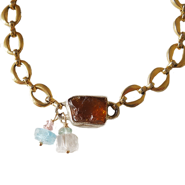 Helia: Raw Tourmaline, Sunstone, Aquamarine bracelet
