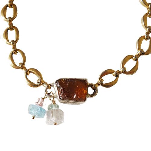 Helia: Raw Tourmaline, Sunstone, Aquamarine bracelet