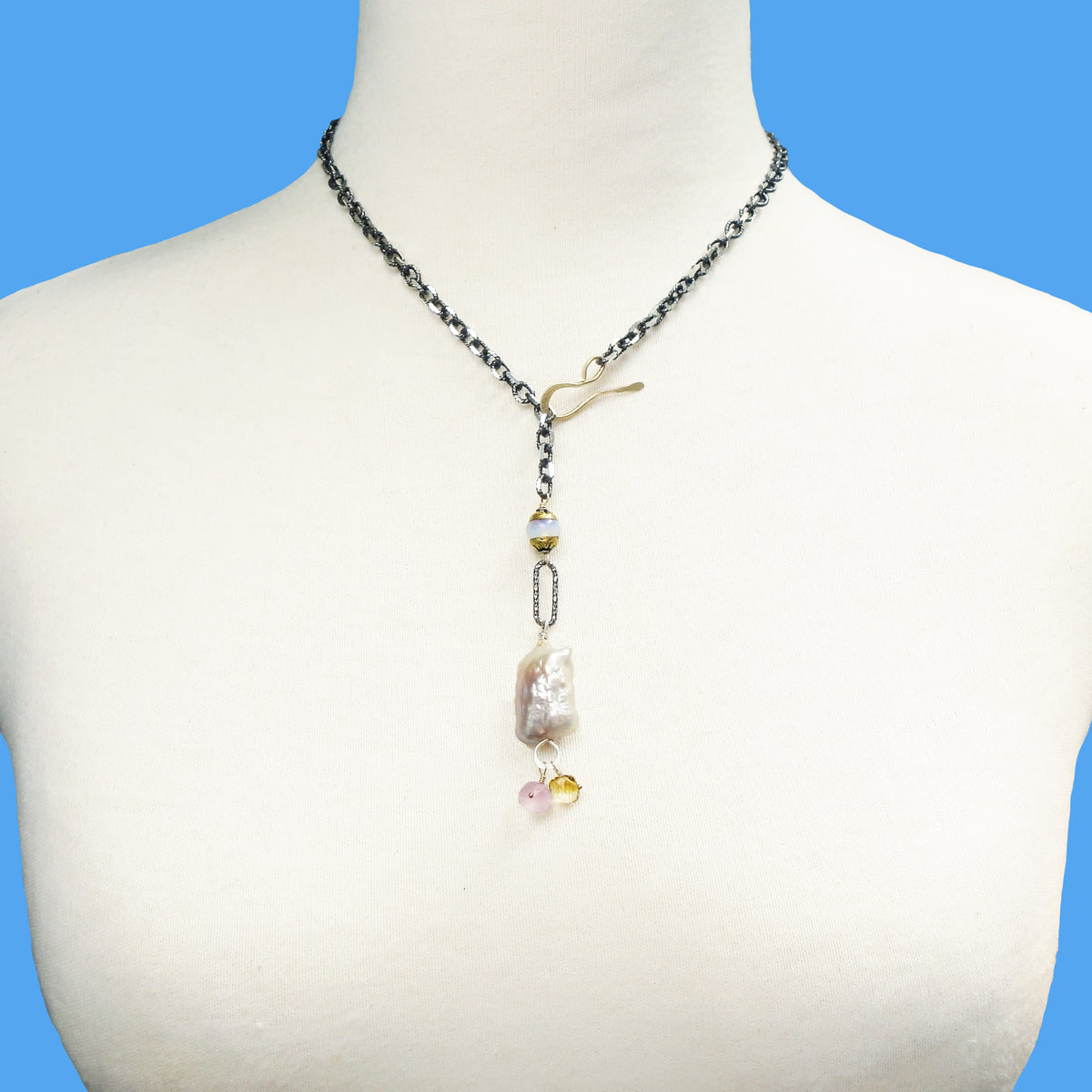 Her Blush Spoke a Thousand Words: pink mabe pearl, silver + gold necklace