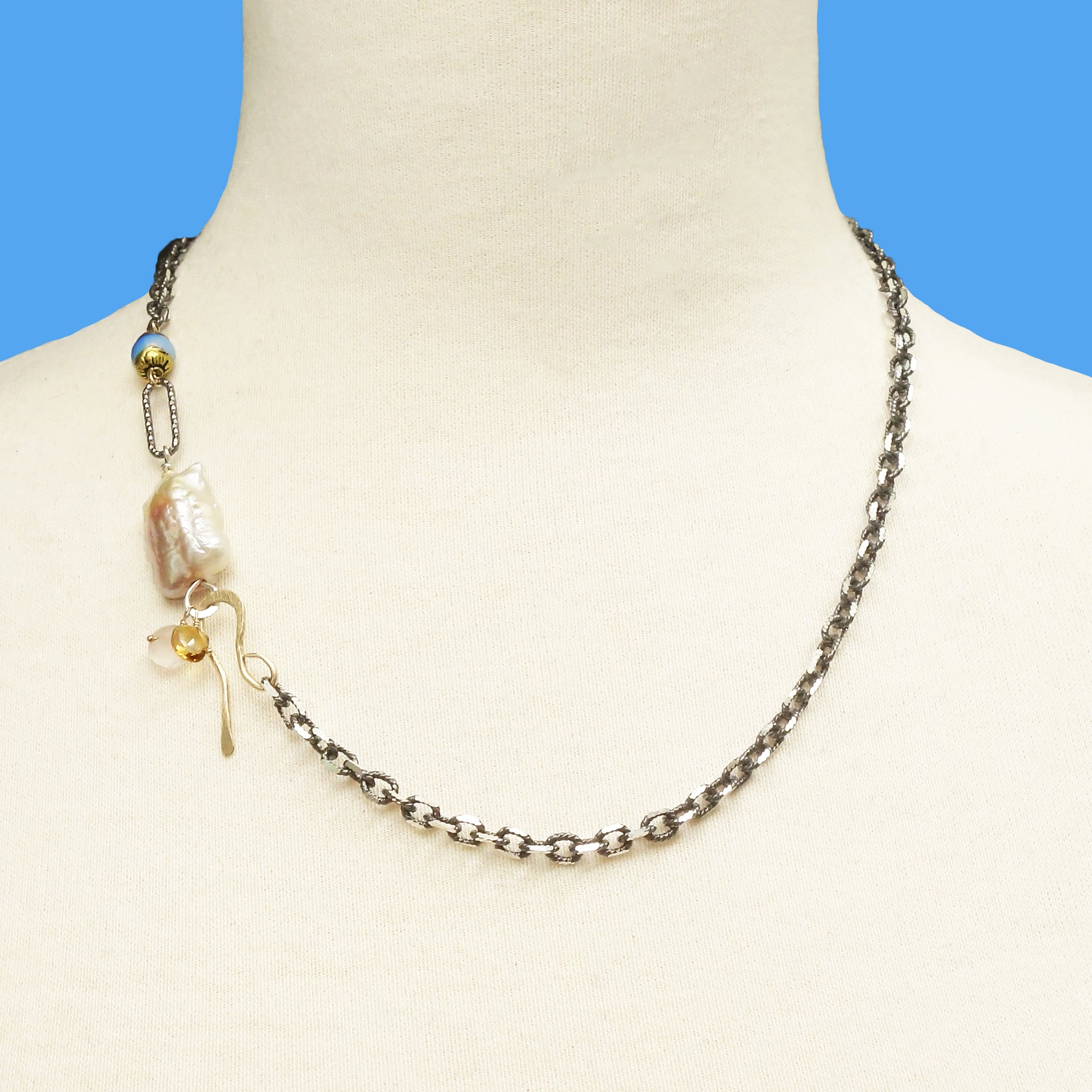 Her Blush Spoke a Thousand Words: pink mabe pearl, silver + gold necklace