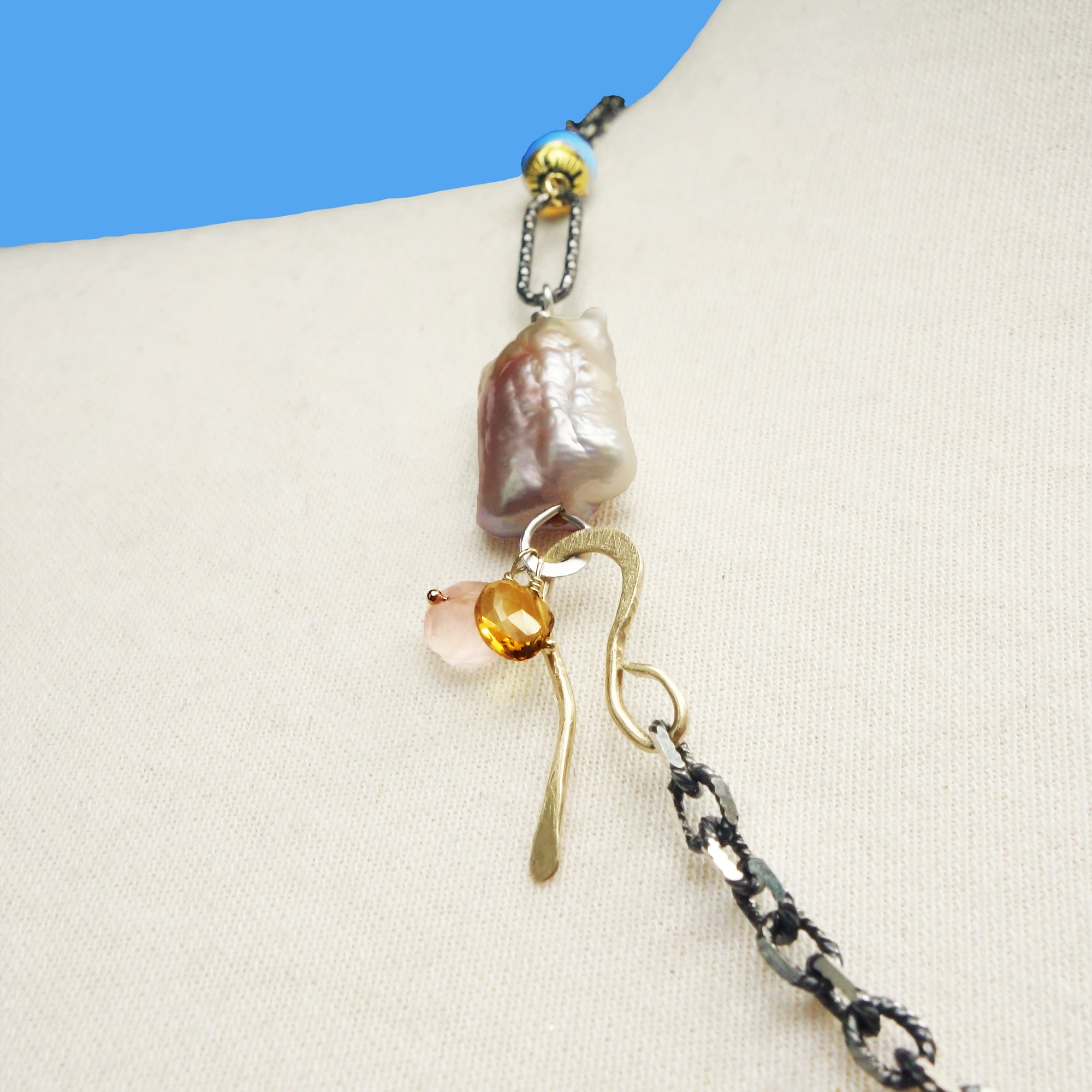 Her Blush Spoke a Thousand Words: pink mabe pearl, silver + gold necklace