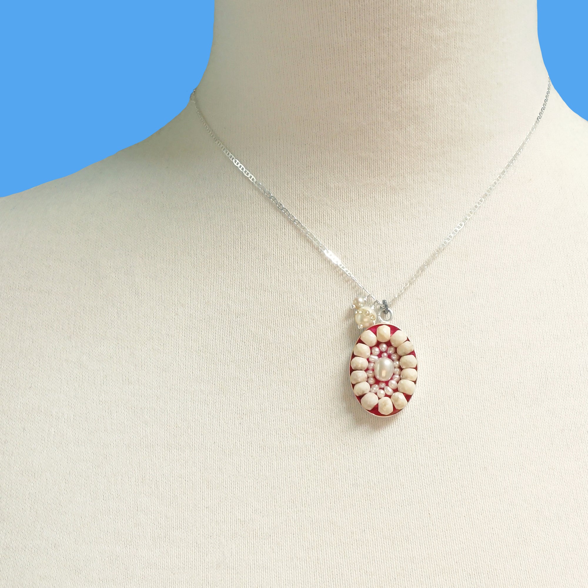 Facing Her Fears: pearl and silverite mosaic necklace