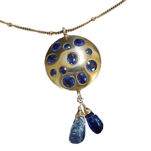 Indigo Empress: raw kyanite and blue sapphire in gold necklace