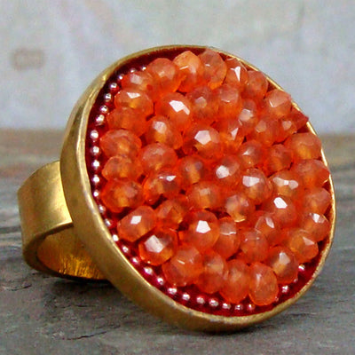 Faceted carnelian and gold mosaic ring