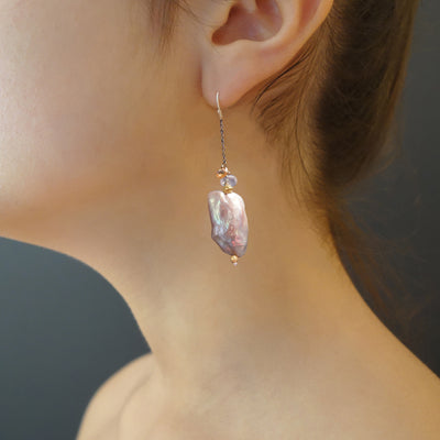Her Blush Spoke a Thousand Words: pink mabe pearl, silver + gold earrings