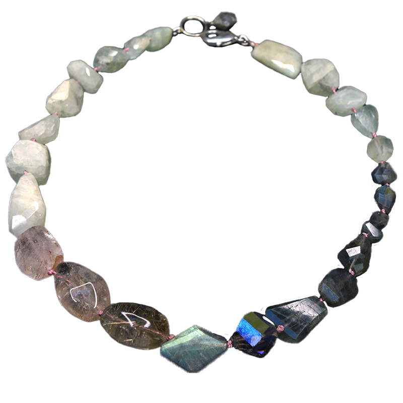 From a Single Grain of Sand: aquamarine, quartz, labradorite necklace