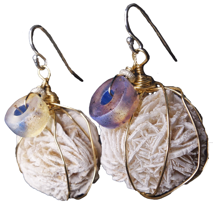Desert Rose and vintage Ethiopian glass earrings
