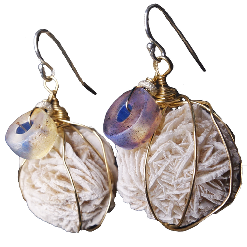 Desert Rose and vintage Ethiopian glass earrings