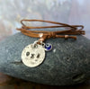 OXI Silver Convertible Necklace & Bracelet Wrap on Brown Leather with Glass Mati