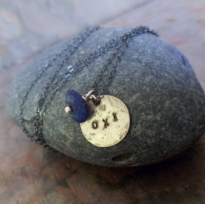 OXI Silver Necklace with Lapis Lazuli on Chain, 30"