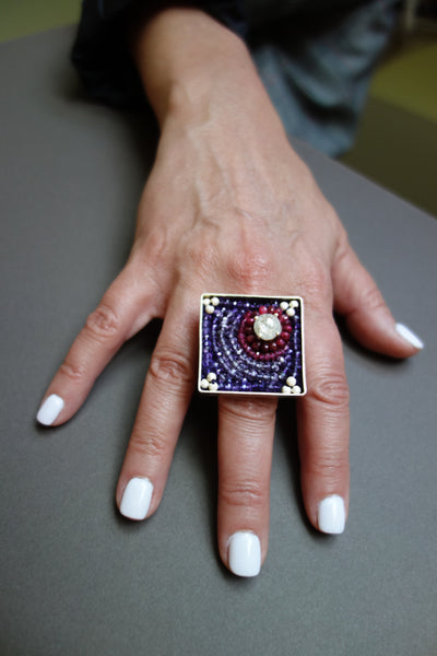 He Said I Love You in a Ring: diamond, ruby, amethyst mosaic