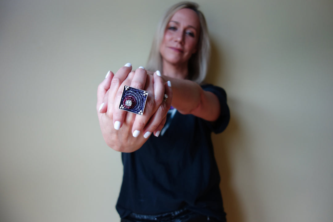 He Said I Love You in a Ring: diamond, ruby, amethyst mosaic
