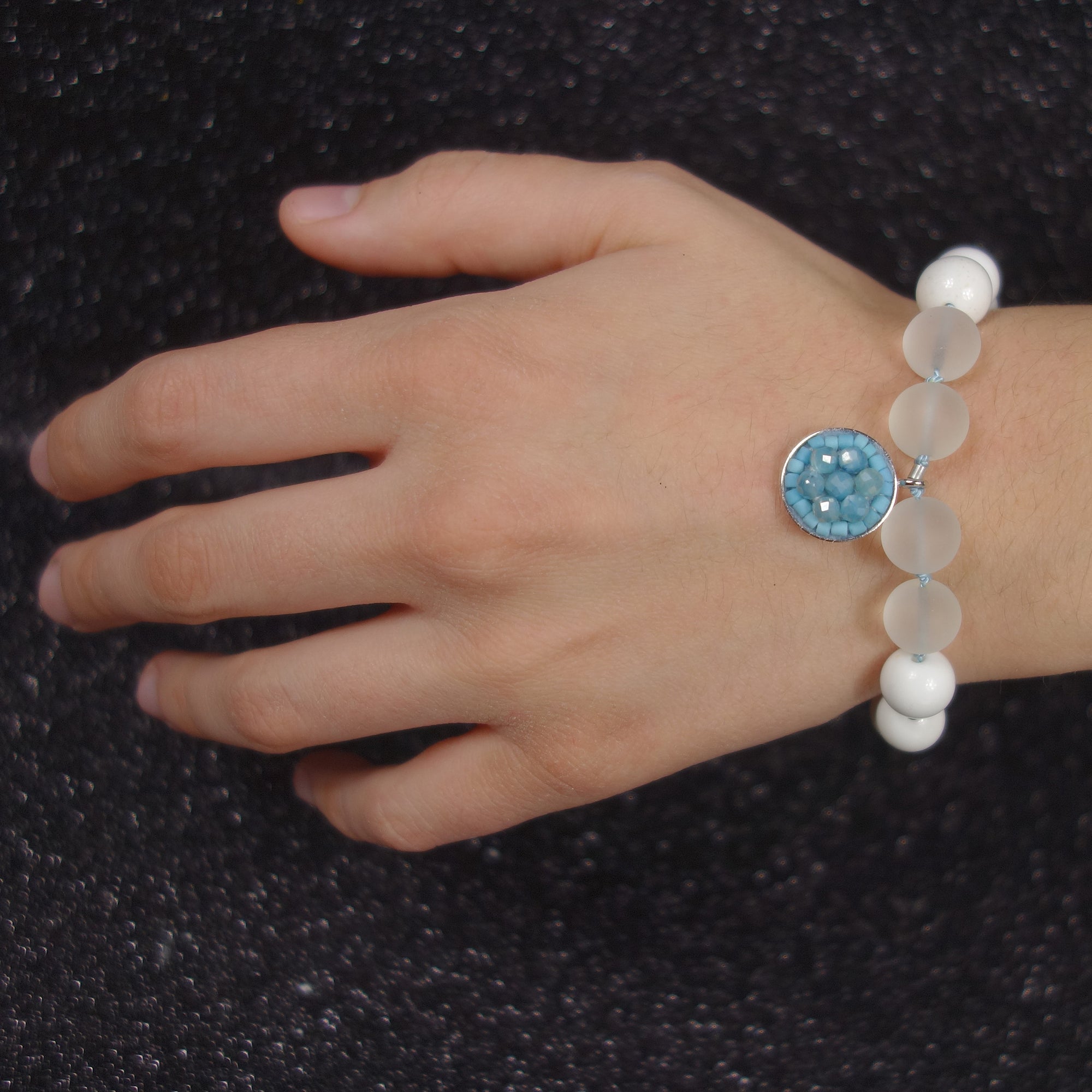 Blue Without You turquoise and howlite mosaic bracelet