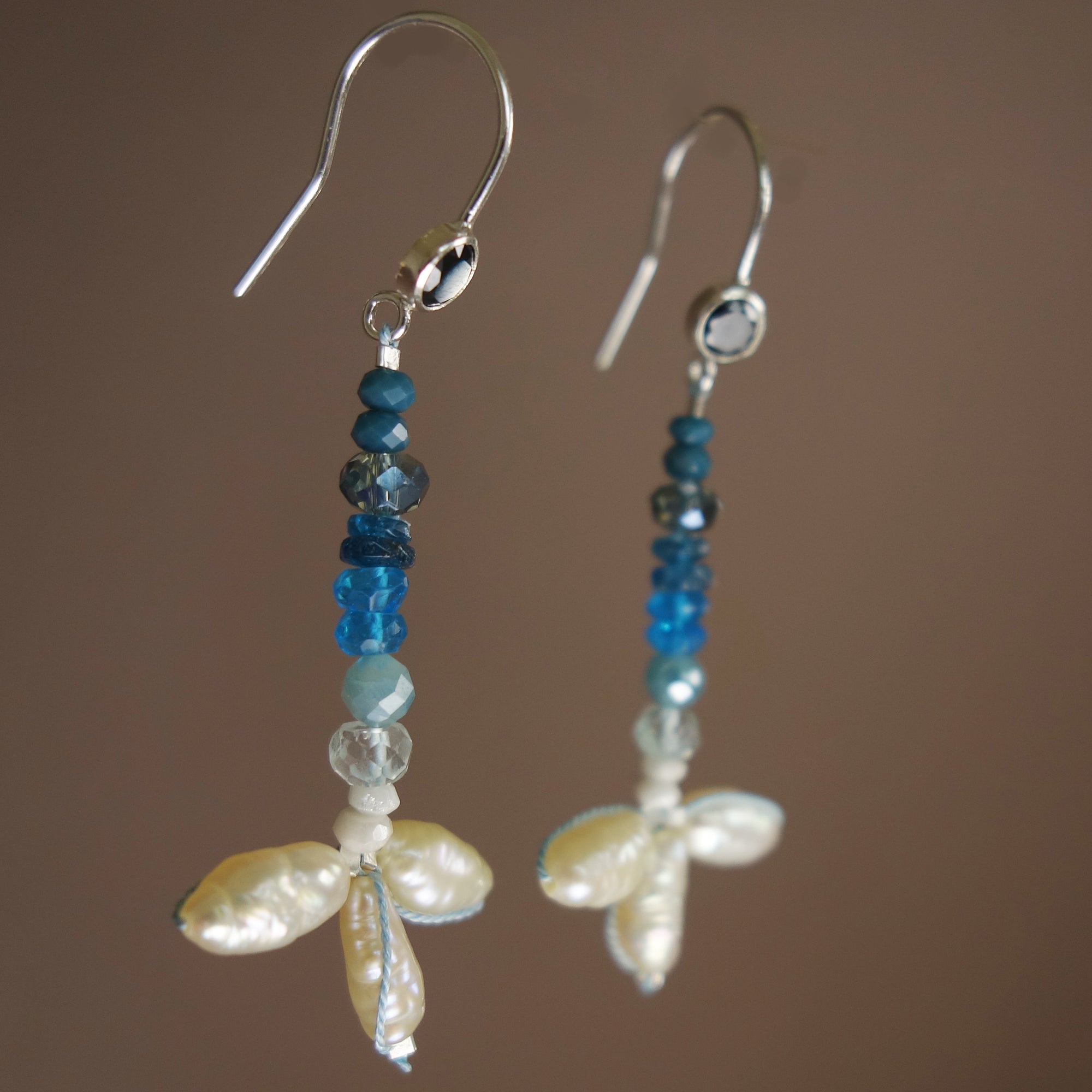 She Rides the Waves: pearl, aquamarine, apatite earring