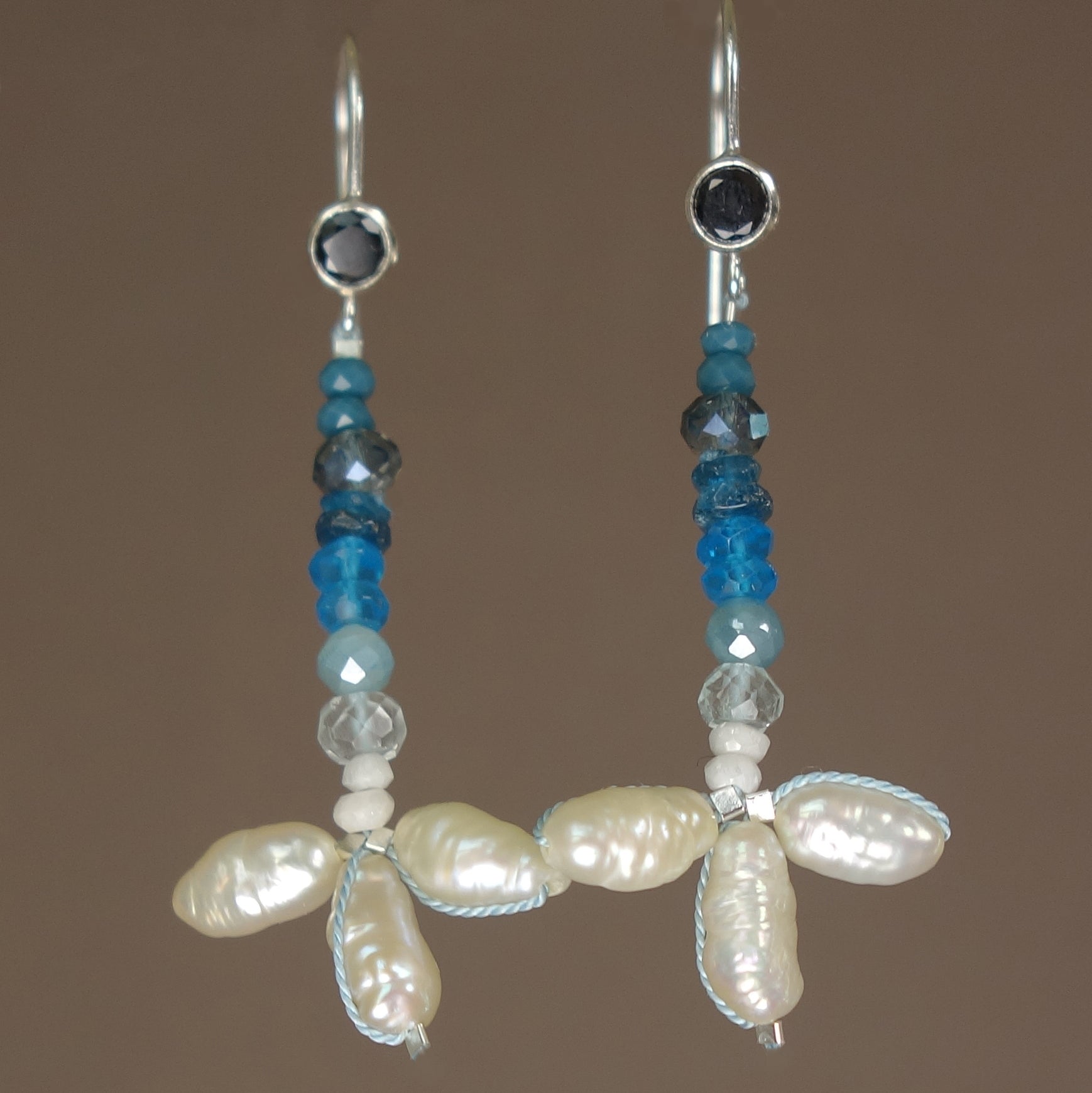 She Rides the Waves: pearl, aquamarine, apatite earring