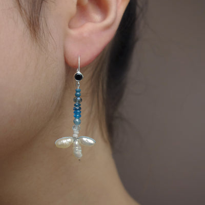 She Rides the Waves: pearl, aquamarine, apatite earring