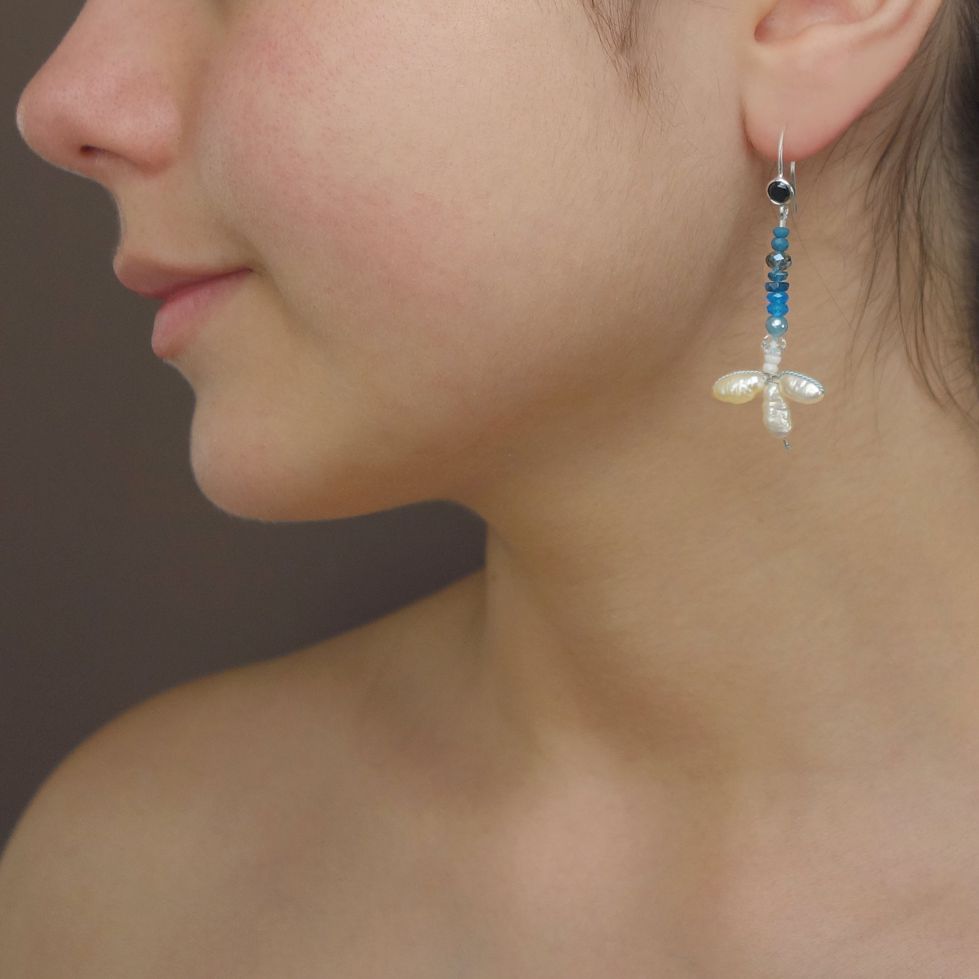 She Rides the Waves: pearl, aquamarine, apatite earring