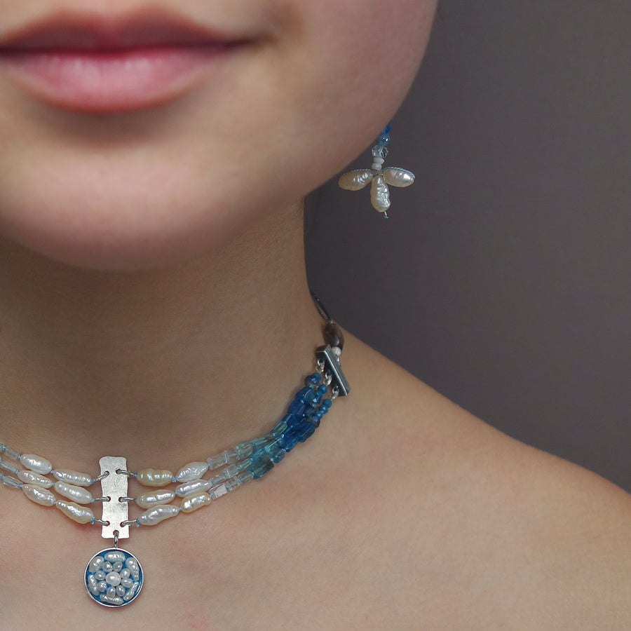 Aphrodite's Sea (pearl, aquamarine, and apatite) necklace