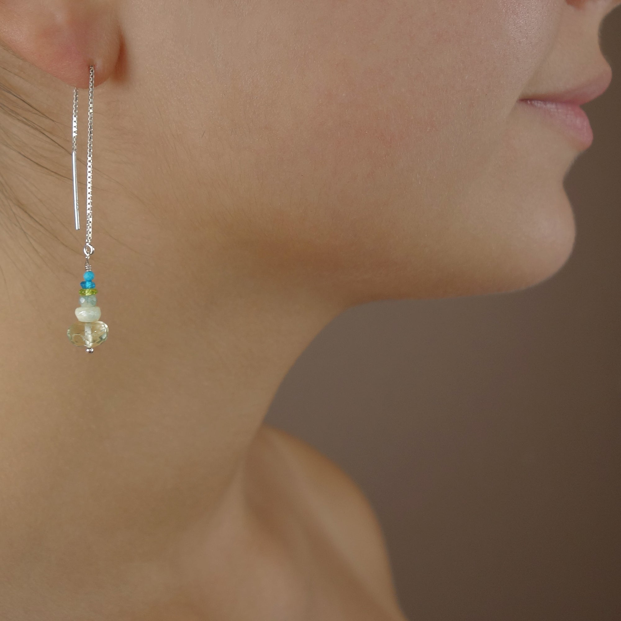 Fountain of Youth threaded silver earring