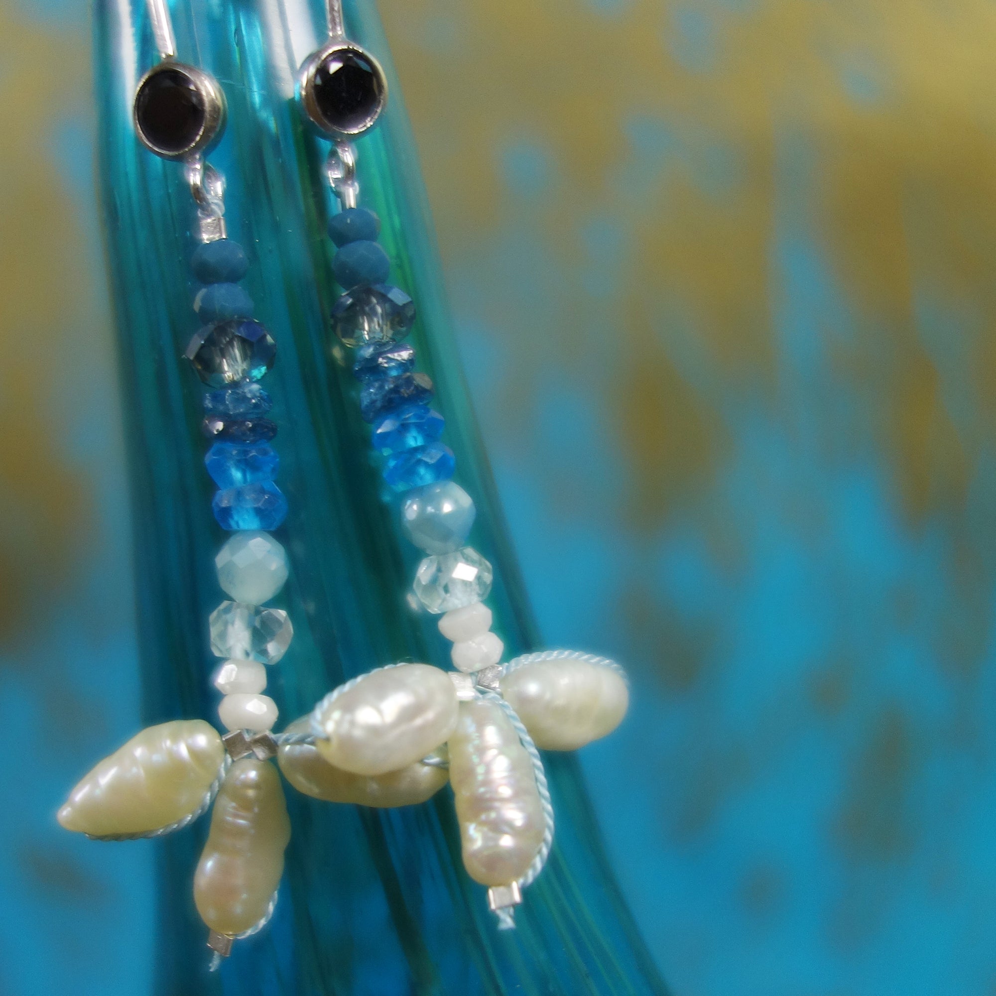 She Rides the Waves: pearl, aquamarine, apatite earring