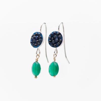 Moxie Blue Sapphire Earrings with Faceted Green Onyx Drops