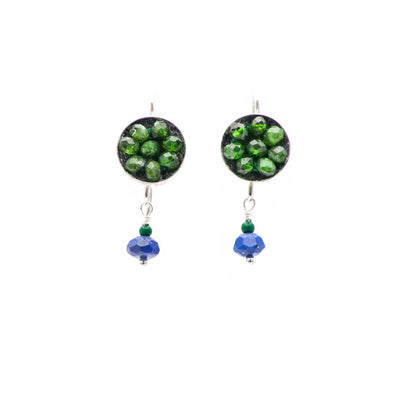 Moxie Faceted Tsavorite Earrings with Faceted Lapis and Malachite Drops