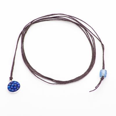 Moxie Blue Sapphire Necklace/Bracelet Wrap Set in Sterling on Bamboo Chord