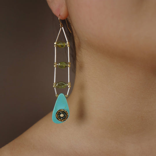 Her Inner Eye: sapphire, turquoise, and peridot earring