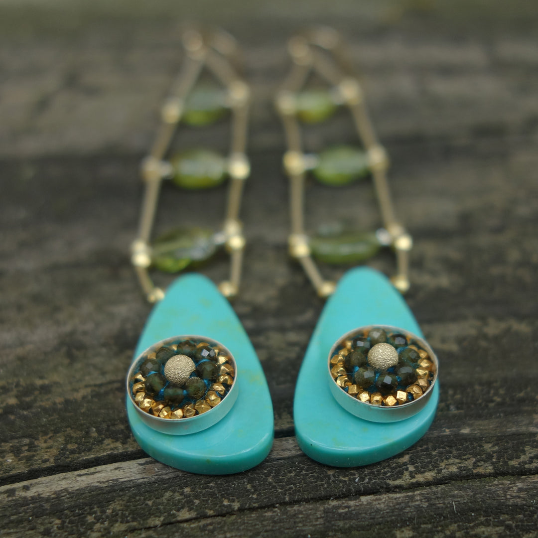 Her Inner Eye: sapphire, turquoise, and peridot earring