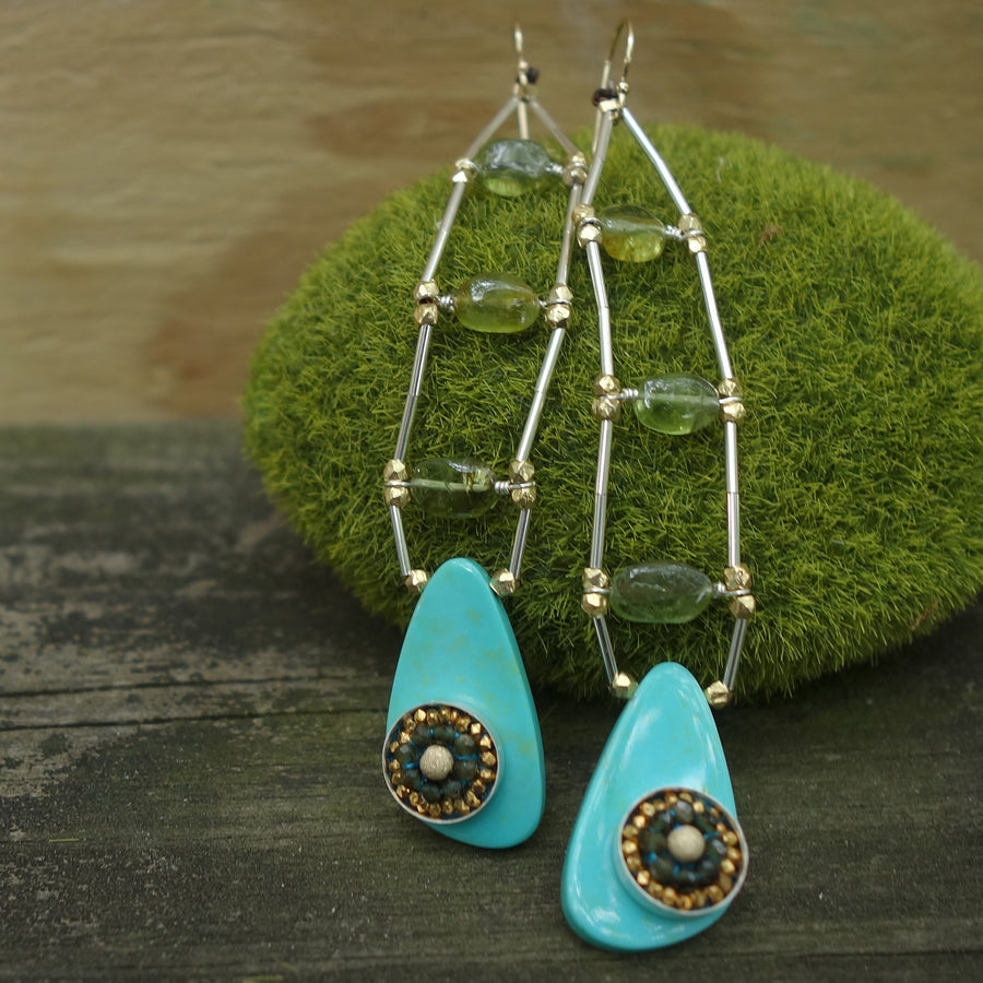 Her Inner Eye: sapphire, turquoise, and peridot earring