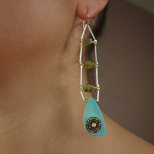 Her Inner Eye: sapphire, turquoise, and peridot earring