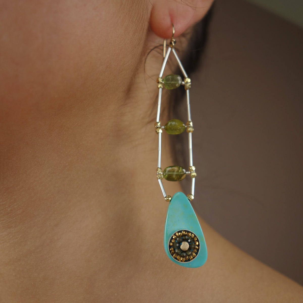 Her Inner Eye: sapphire, turquoise, and peridot earring