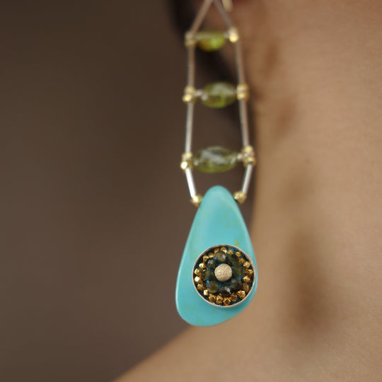 Her Inner Eye: sapphire, turquoise, and peridot earring