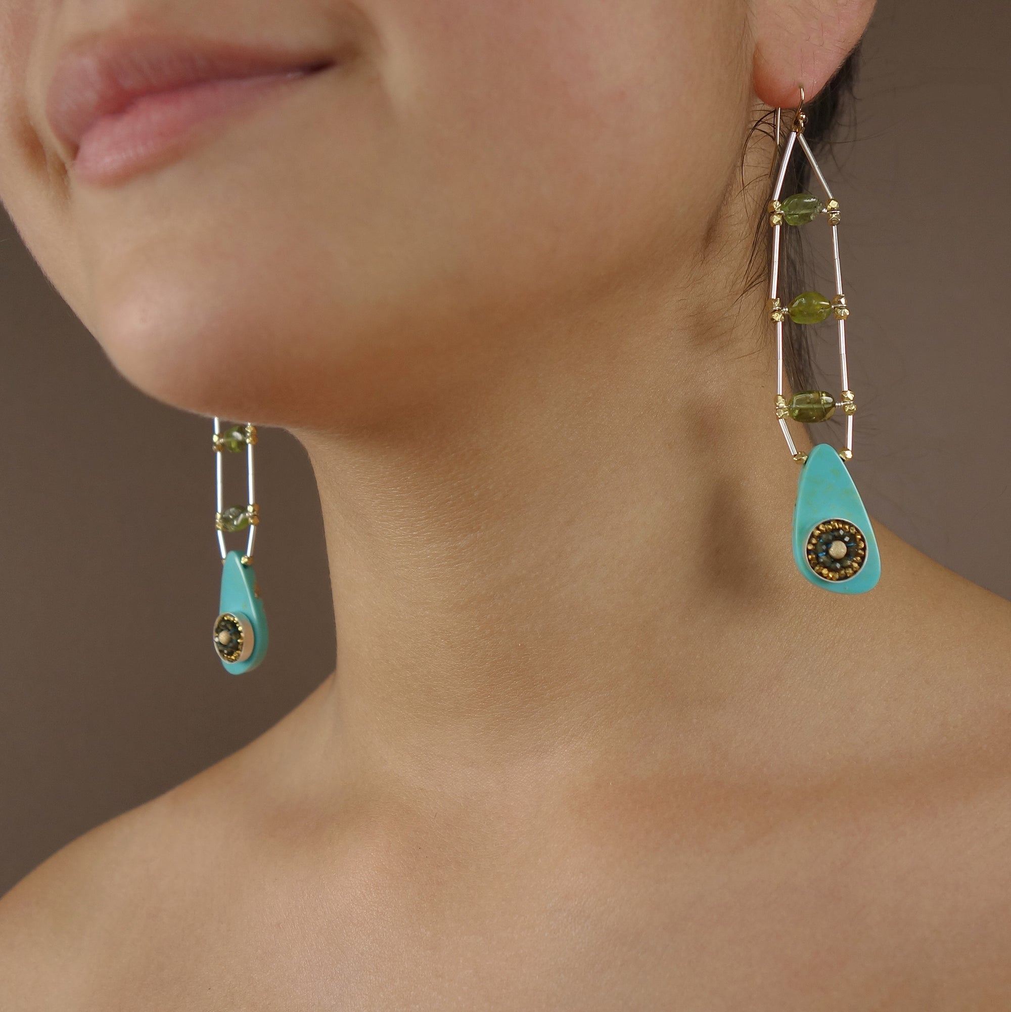 Her Inner Eye: sapphire, turquoise, and peridot earring