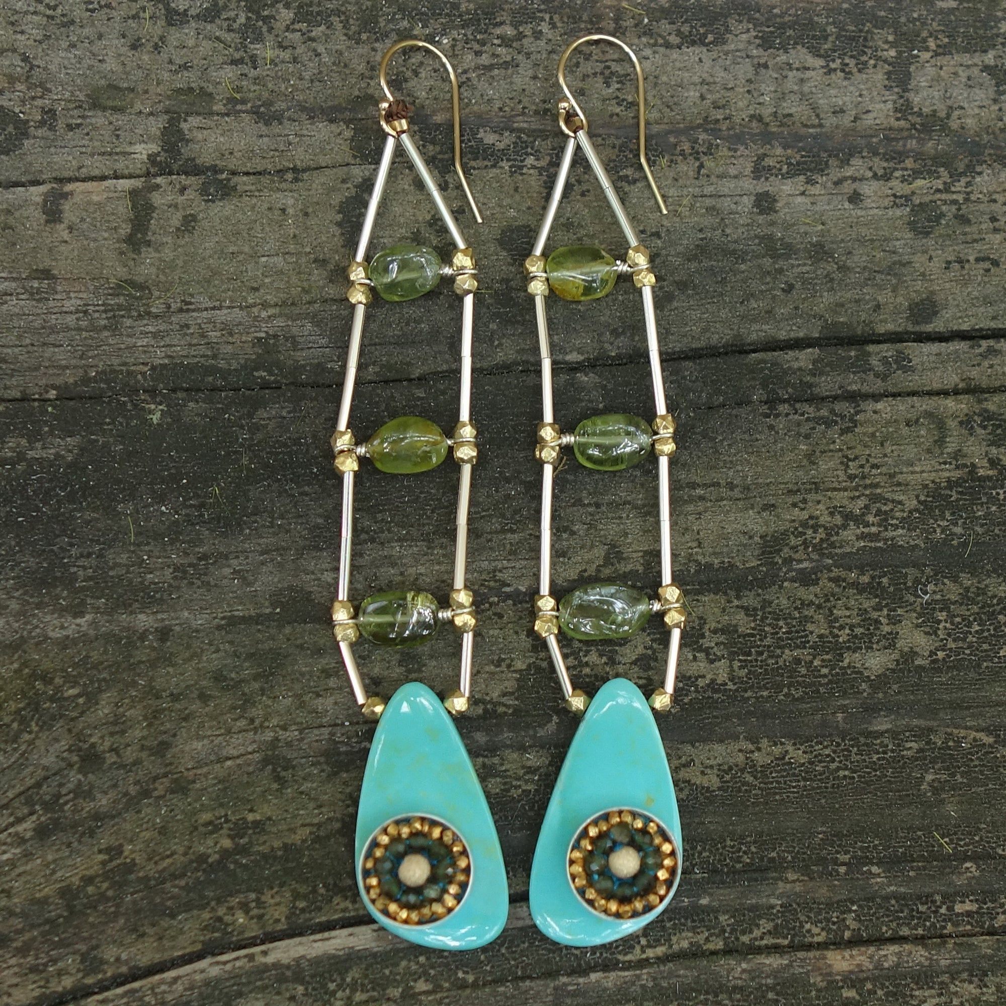 Her Inner Eye: sapphire, turquoise, and peridot earring