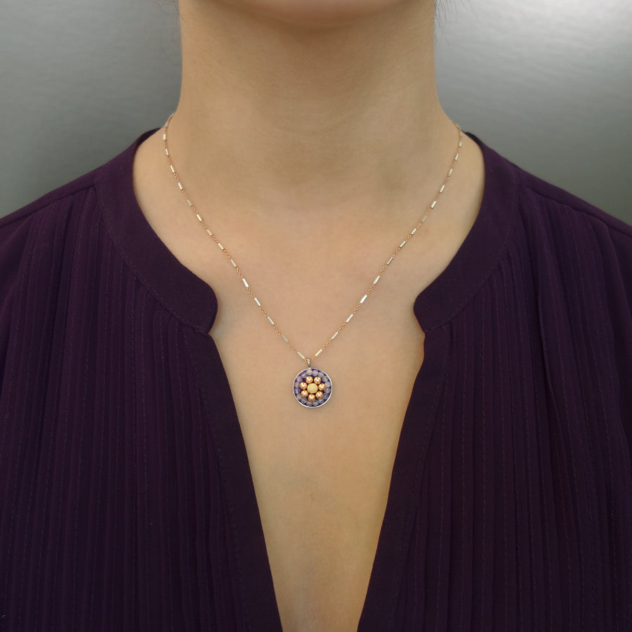Exquisitely Lavender pink amethyst and rose gold mosaic necklace