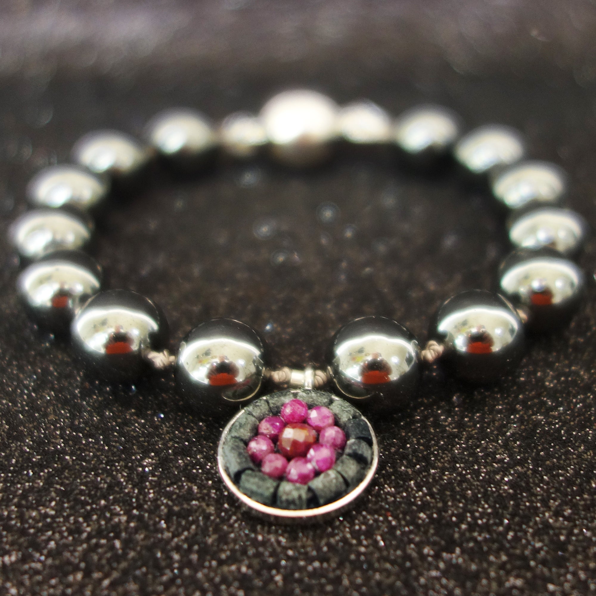 The Duchess ruby and hematite mosaic bracelet
