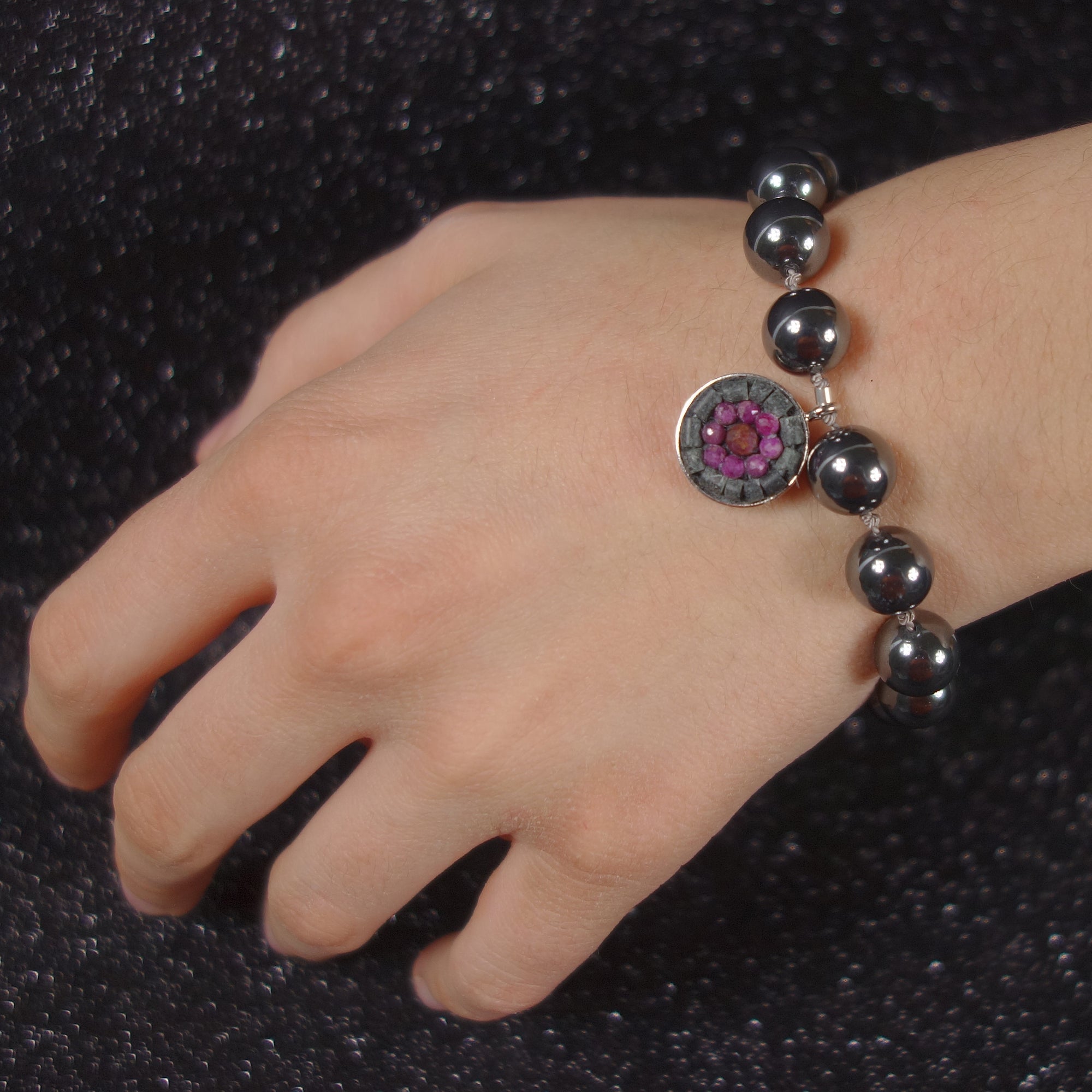 The Duchess ruby and hematite mosaic bracelet