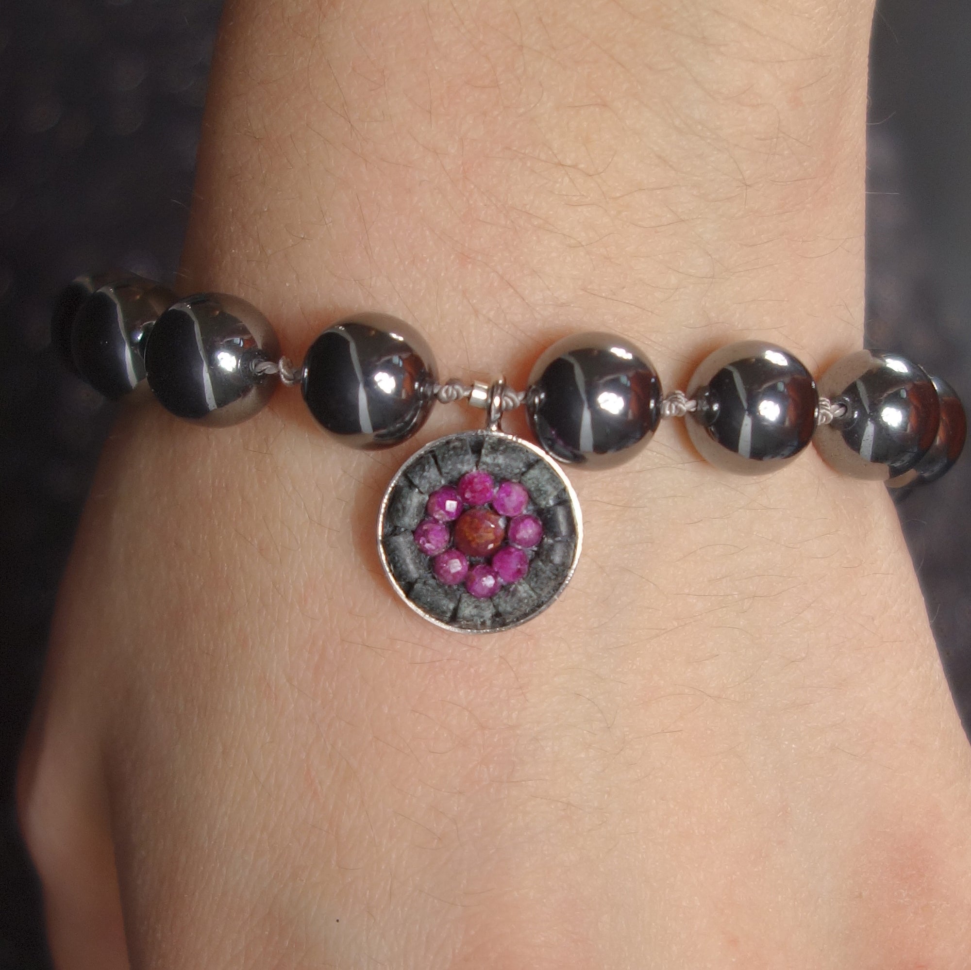 The Duchess ruby and hematite mosaic bracelet
