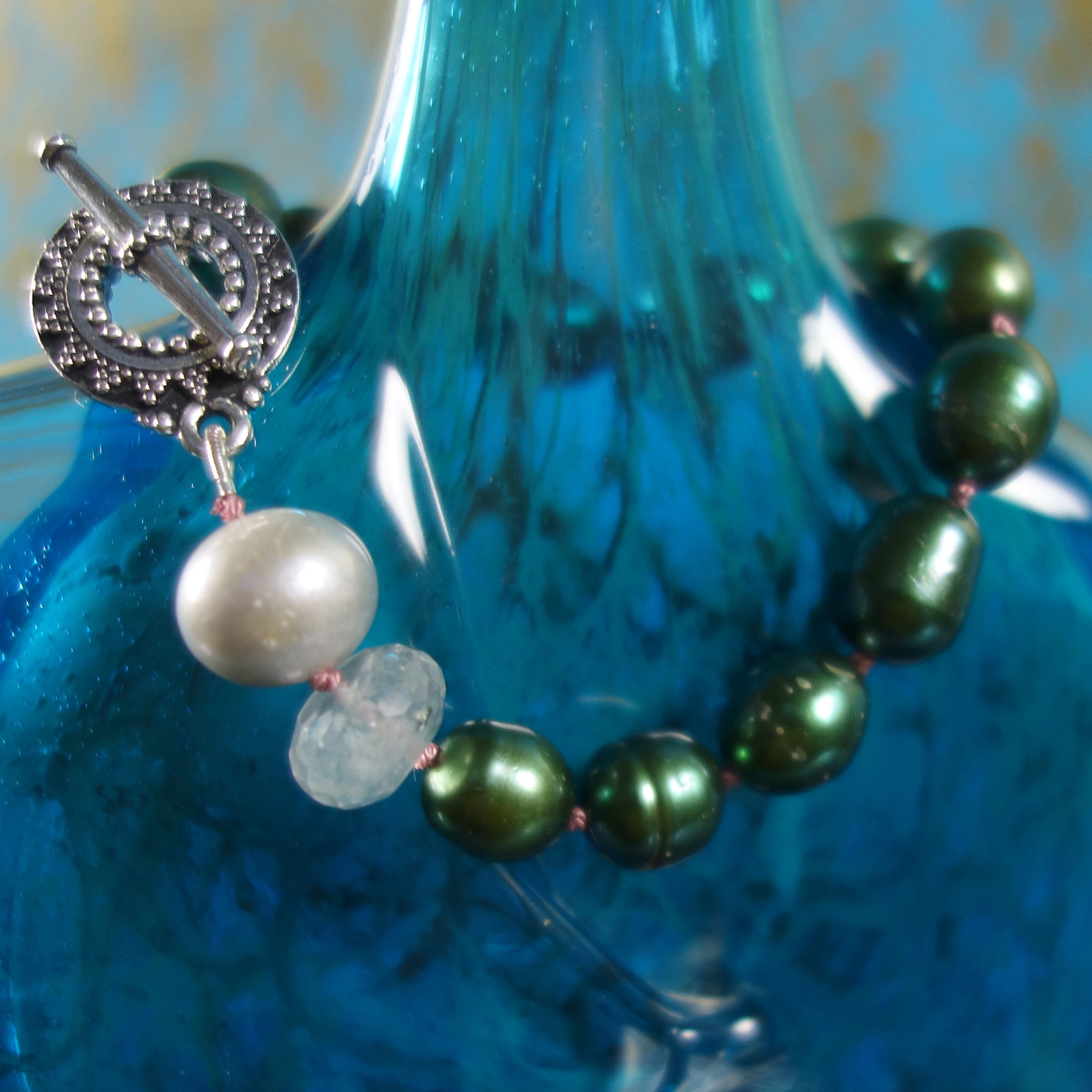 Emerald South Sea Pearl with Aquamarine bracelet
