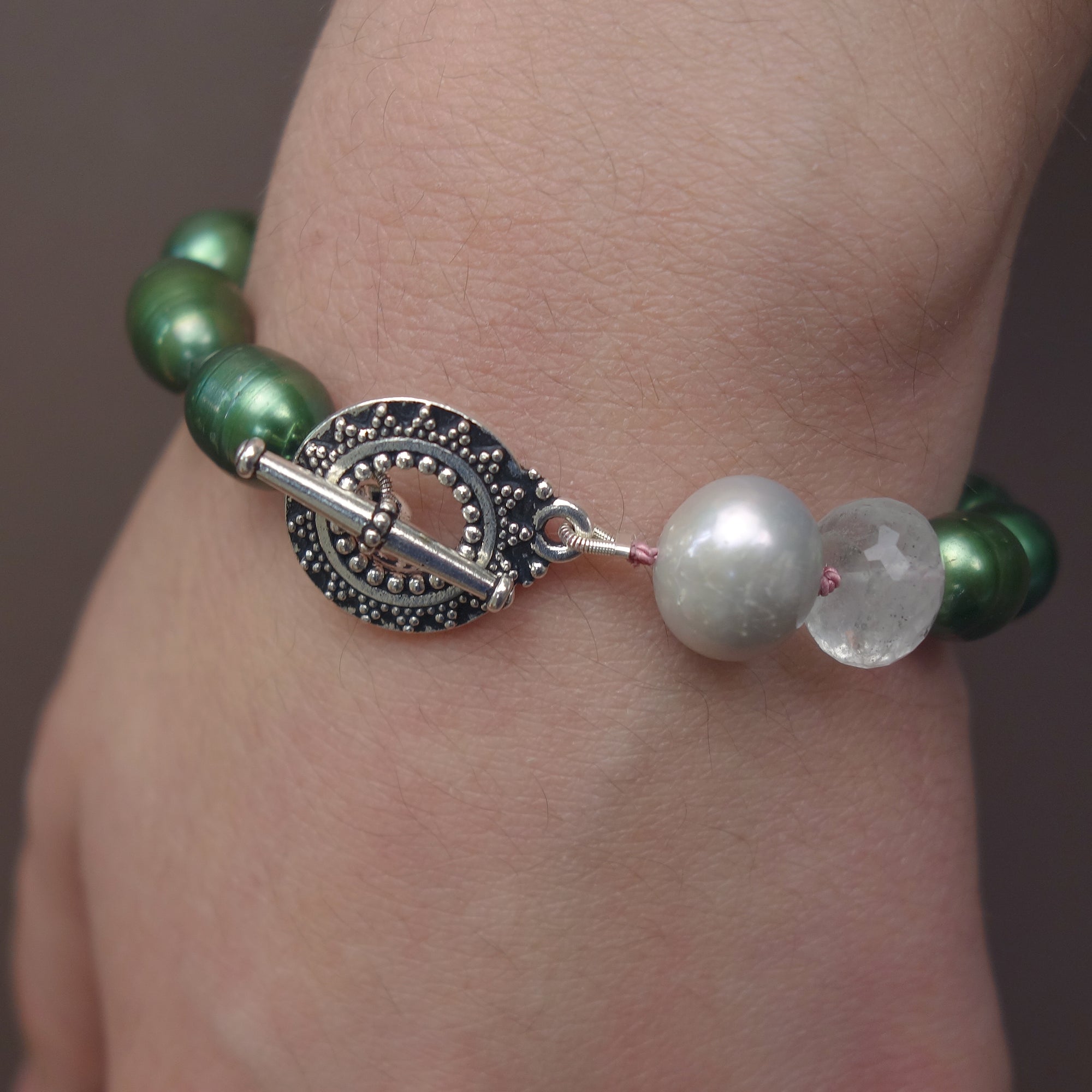 Emerald South Sea Pearl with Aquamarine bracelet