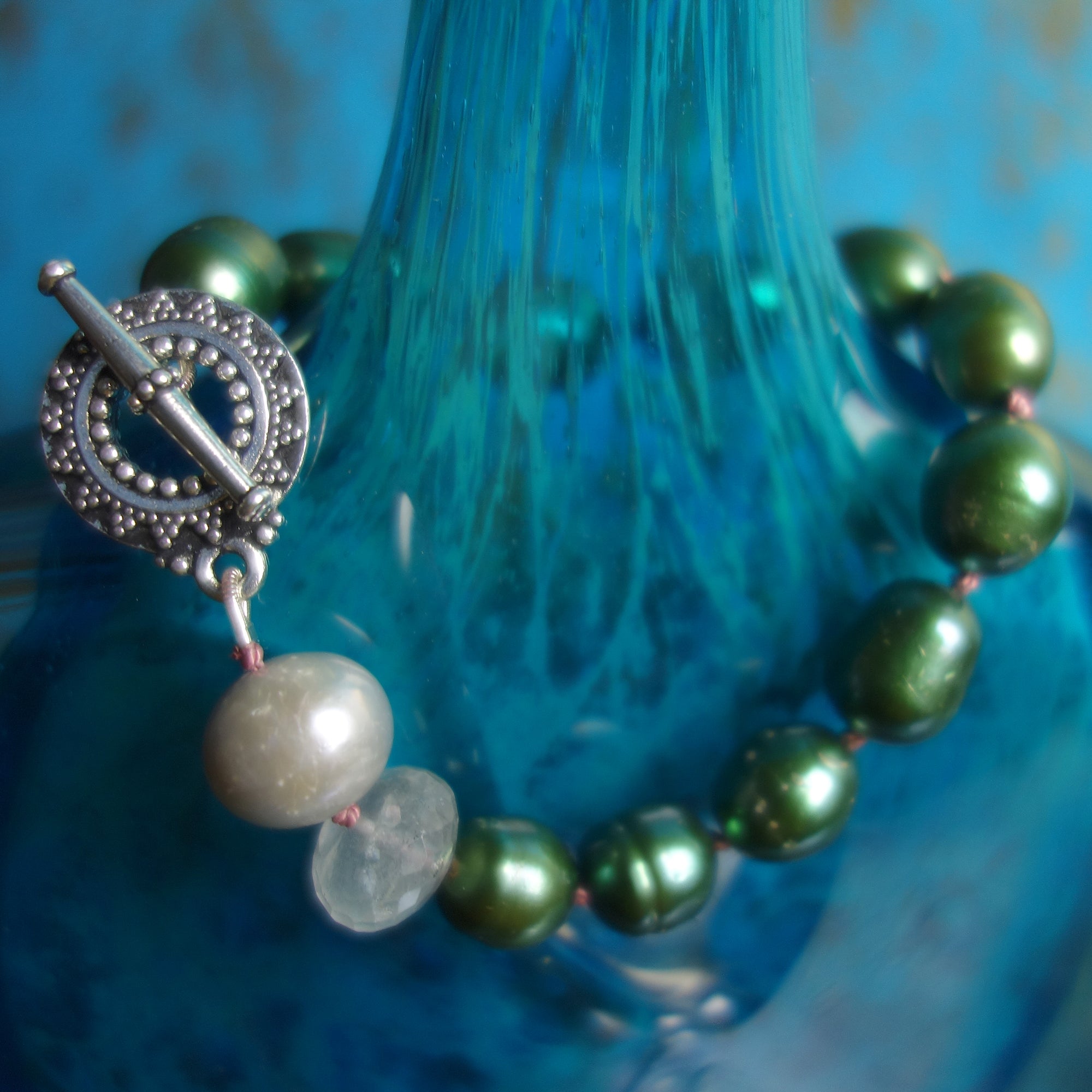 Emerald South Sea Pearl with Aquamarine bracelet