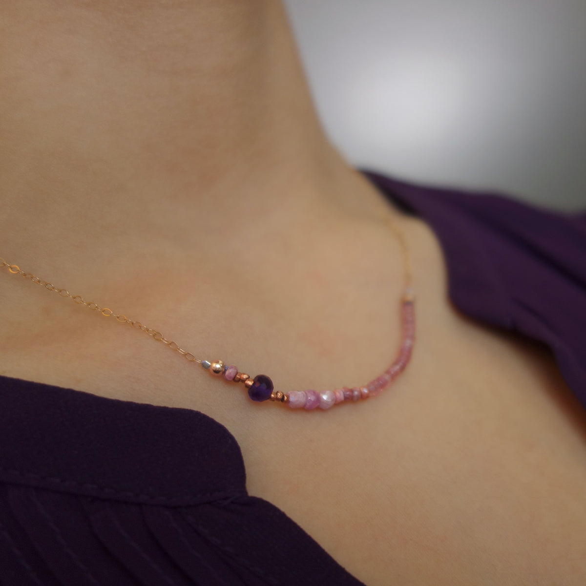 Then You Will Be my One True Love amethyst/pink sapphire necklace