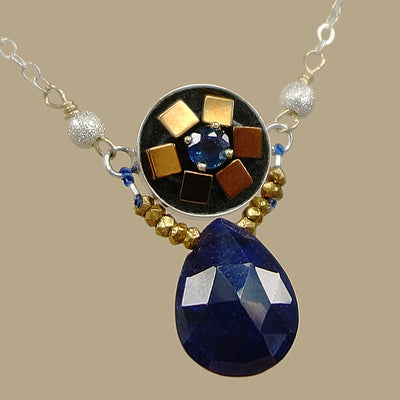 Alicia's heart of gold: blue sapphire mosaic necklace