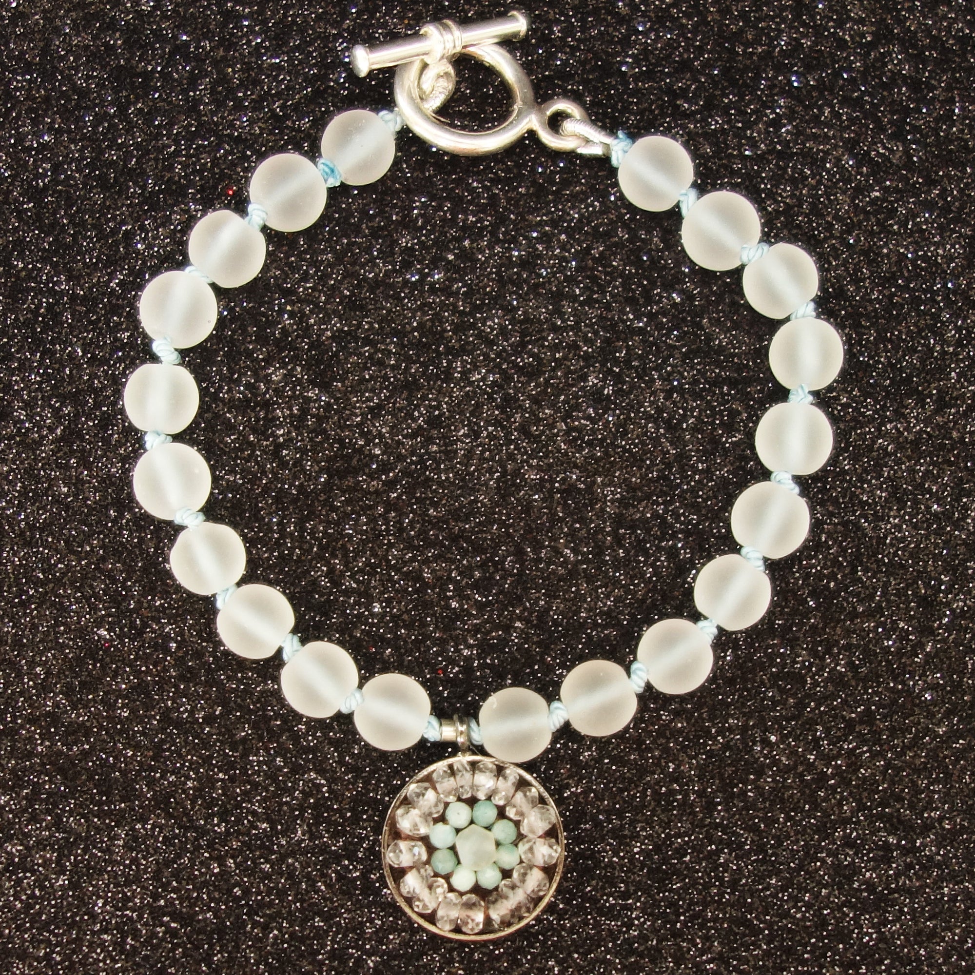 Let Me Be Clear quartz and aquamarine mosaic bracelet